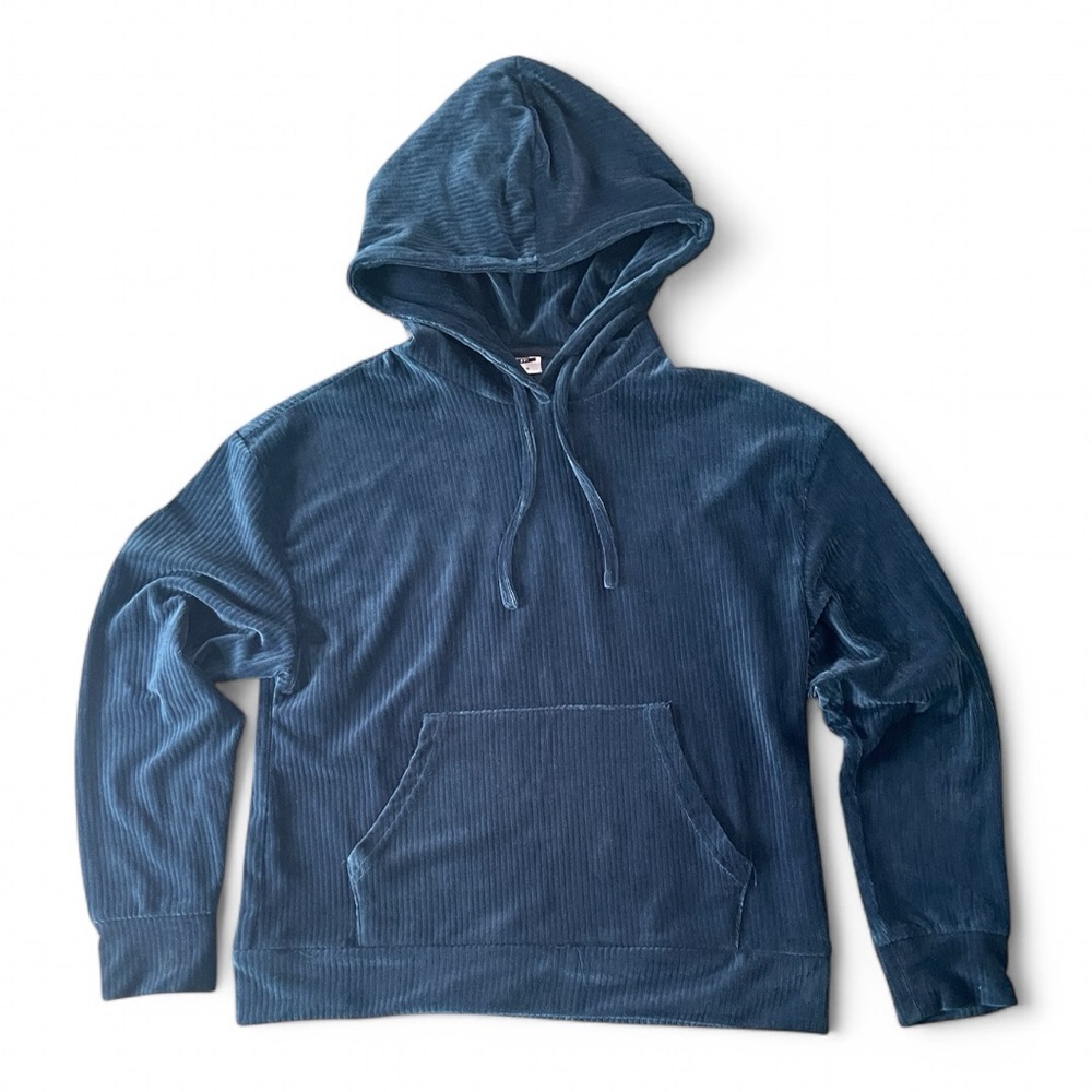 Women’s Deep Teal Blue Hoodie. Stretchy Ribbed Velvet. Flawless. Snug Size S. - Picture 1 of 5